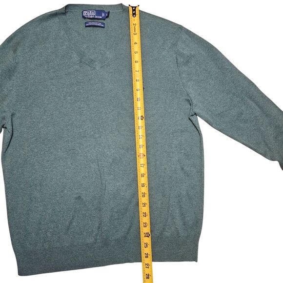 Polo Ralph Lauren Mens L 100% Pima Cotton V Neck Sweater Green Preppy Classic - Picture 8 of 10